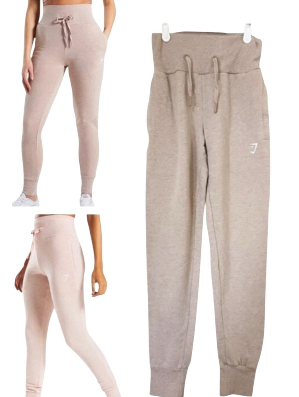 Gymshark Womens High Waisted Joggers Blush Nude Marl Tapered Pants Size XS